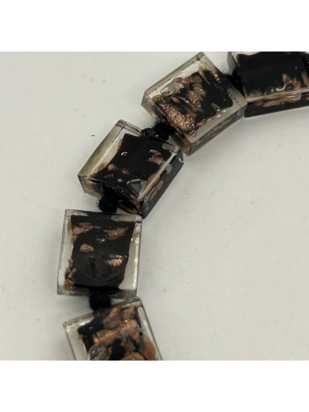 Vintage 1980s Retro Chunky Square Lucite Confetti Bead Bracelet Lobster Clasp - Picture 7 of 10